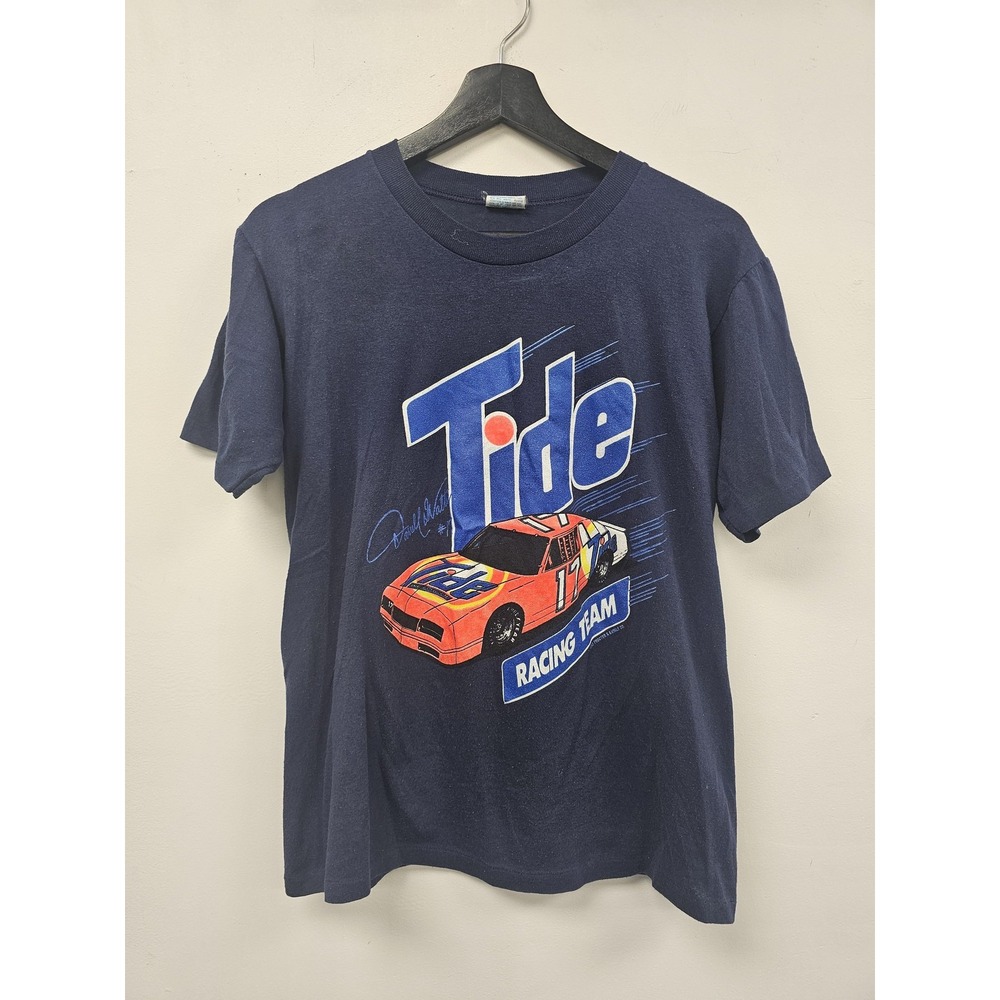 Vintage Tide Racing Team Shirt Mens Medium Navy NASCAR Darrell‎ Waltrip Made USA